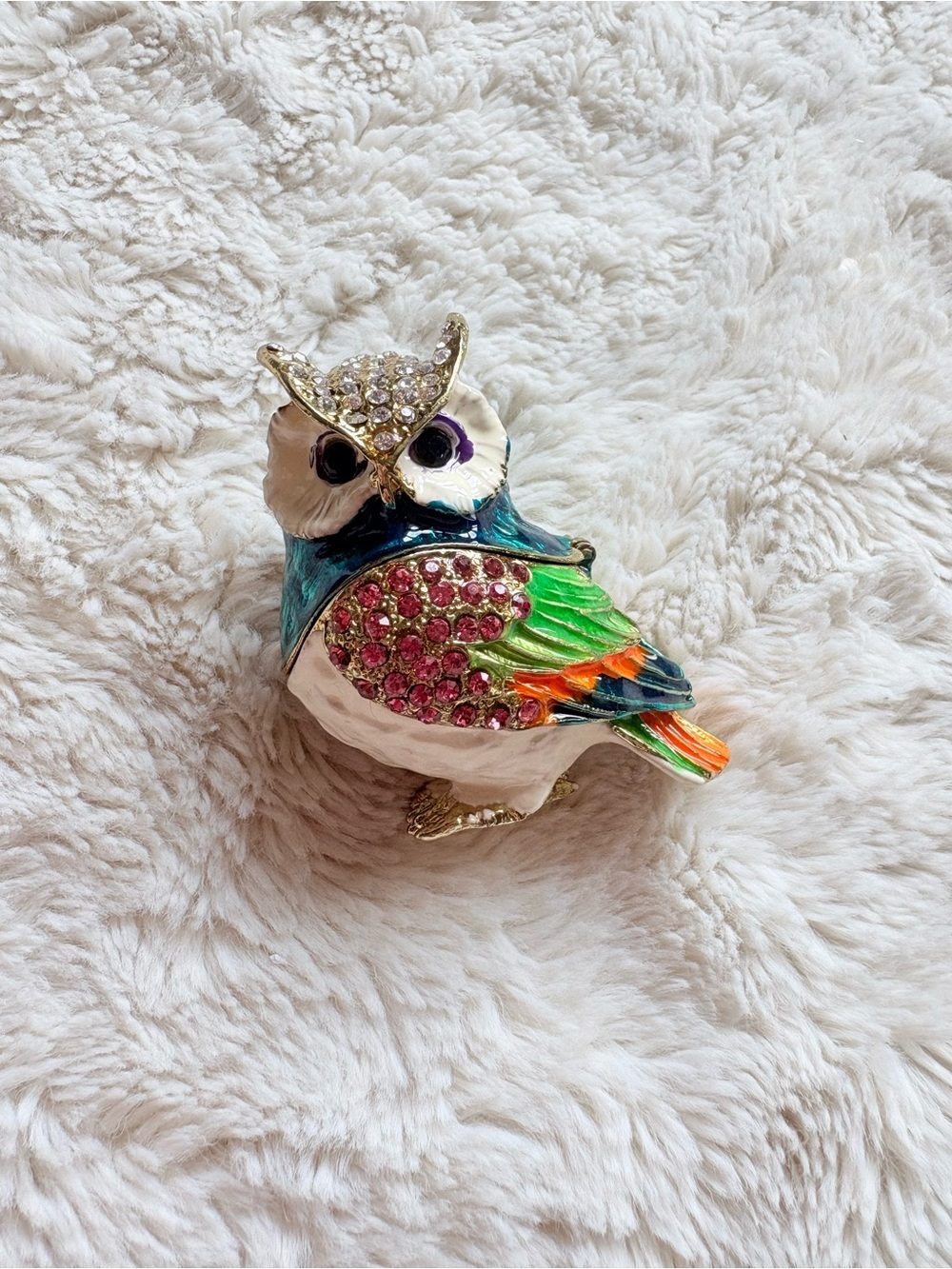 Vintage‑Style Owl Trinket Box | Jeweled Collectible Decor Whimsical Cottagecore - Picture 2 of 8